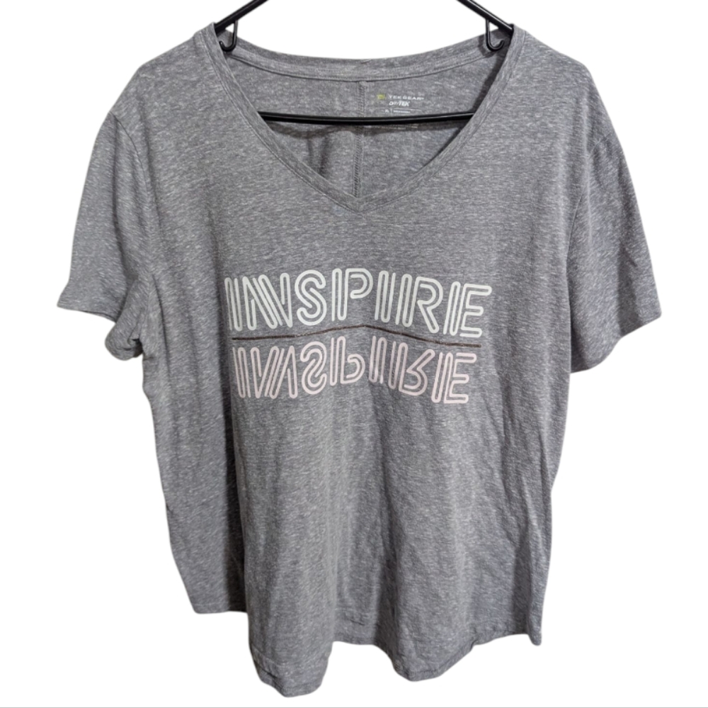 Tek Gear Women's V Neck Graphic Tee Shirt XL INSPIRE Gray NEW W-391